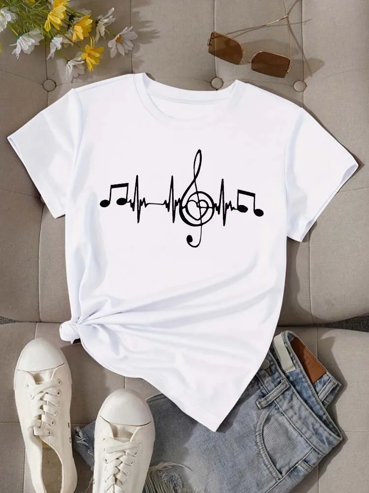 Music Note Print Women's T-Shirts Fashion Tops for Women Casual Summer Short Sleeve Tees Street Breathable Y2k T Shirt thumbnail 3
