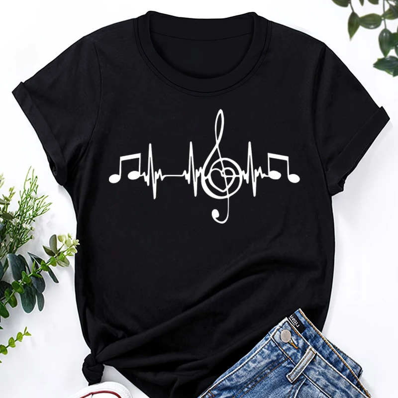 Music Note Print Women's T-Shirts Fashion Tops for Women Casual Summer Short Sleeve Tees Street Breathable Y2k T Shirt thumbnail 2