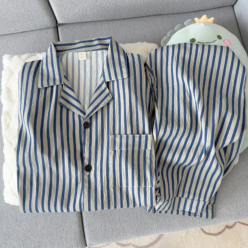 2 Piece Set Sleepwear Men Striped Vintage Pajamas Home Wear Man Nightwear Loungewear Soft Casual Summer 2026 Cool Pajamas Set thumbnail 5