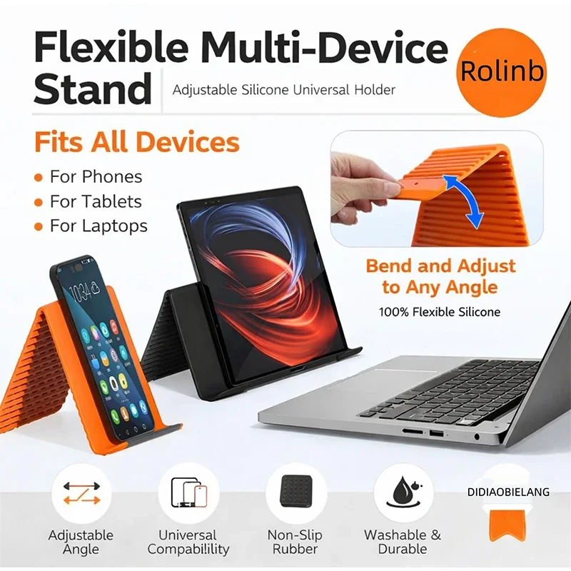 Creative Portable Phone Stand Silicone Desktop Tablet Laptop Holder Flexible Foldable Transforming Stand Travel Accessory thumbnail 3