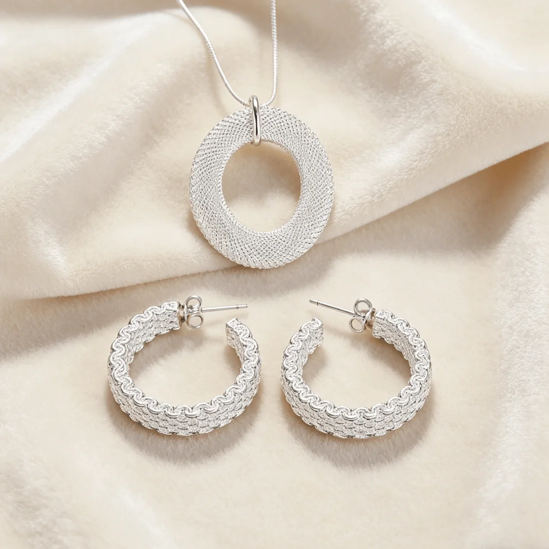 Versatile Jewelry Sets 925 Sterling Silver Vintage Weave Pendant Necklace Earrings for Woman lady Fashion Party Wedding Gifts