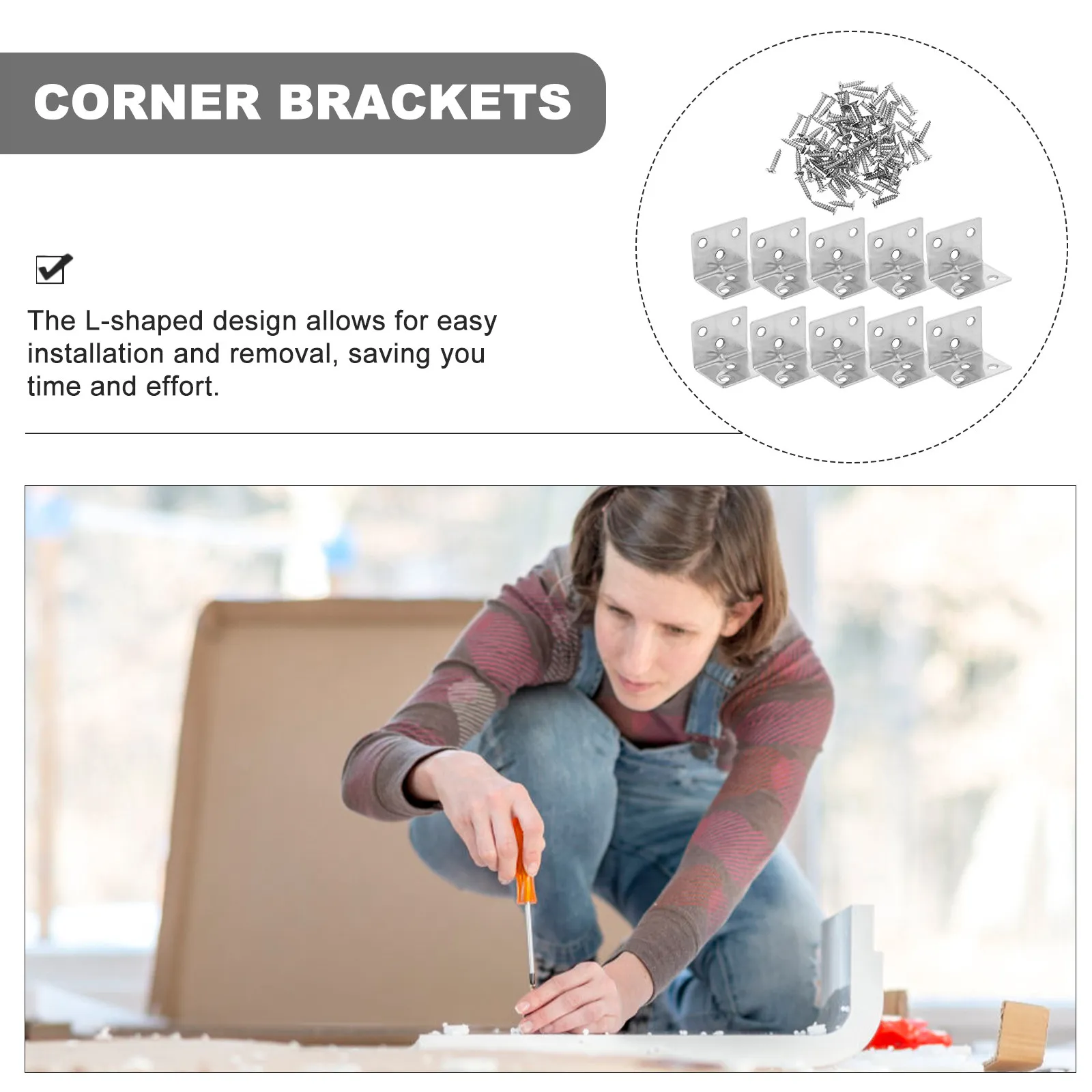 10Pcs Stainless Steel Corner Brackets Heavy-Duty L Shape 90 Degree Right Angle Furniture Gusset for Kitchen Cabinets Bed Frames thumbnail 3