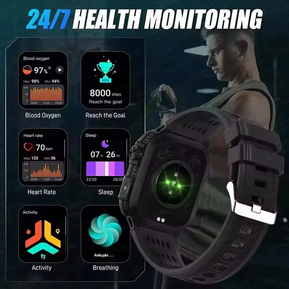LAXASFIT 2026 New Military Smart Watch Men Outdoor Sports Fitness Tracker Health Monitoring 2.01 Inch Bluetooth Call Smartwatch thumbnail 5