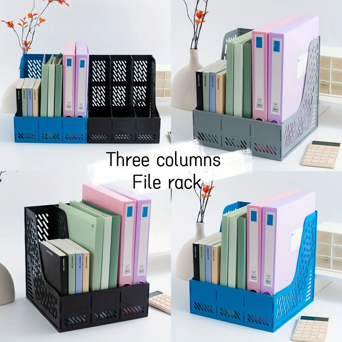 Thickened File Box, Desktop File Rack, Three-Column Organizer Basket for Storing Files, Contracts, Documents, and Books thumbnail 2