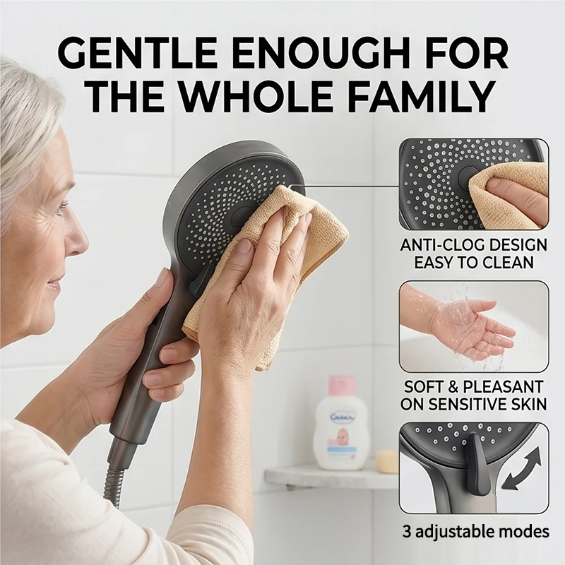 High Pressure Handheld Shower Head with 3 Spray Modes, Black Multi-Function Booster Sprayer thumbnail 5