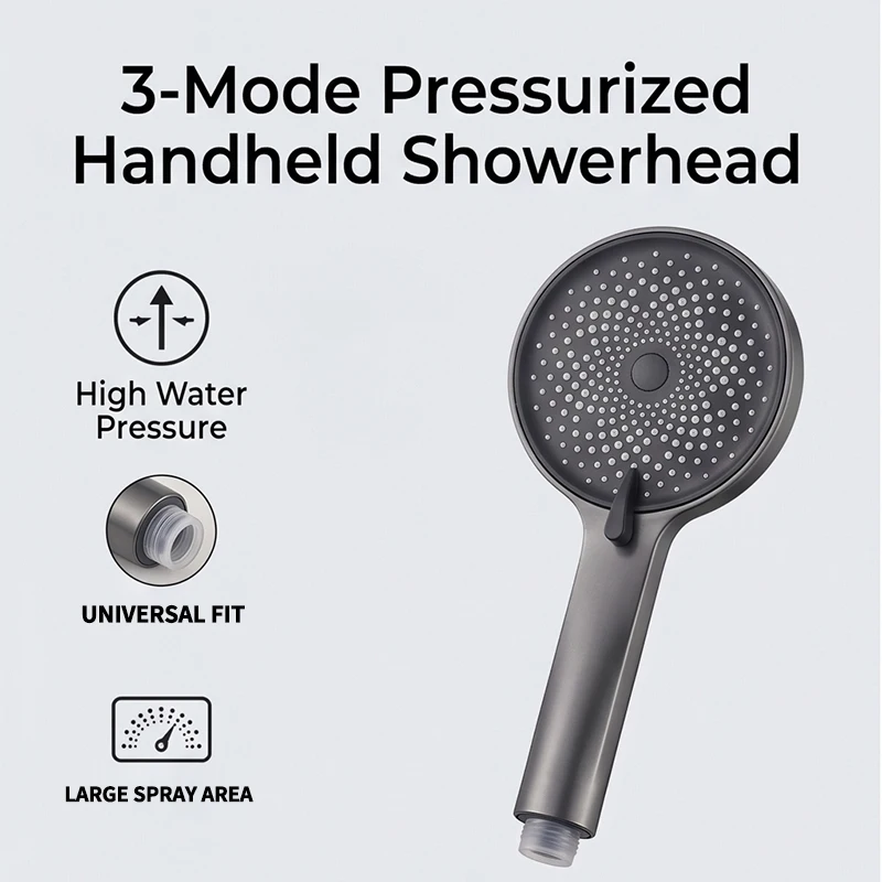 High Pressure Handheld Shower Head with 3 Spray Modes, Black Multi-Function Booster Sprayer thumbnail 3