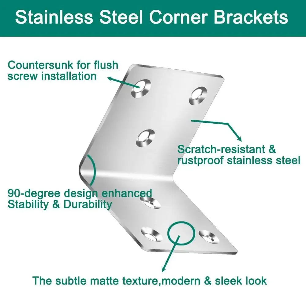 60/10PCS Universal Stainless Steel Corner Bracket 90 Degree Right Angle Fixed Bracket Wood Furniture Bedframe Cabinet Accessorie thumbnail 4