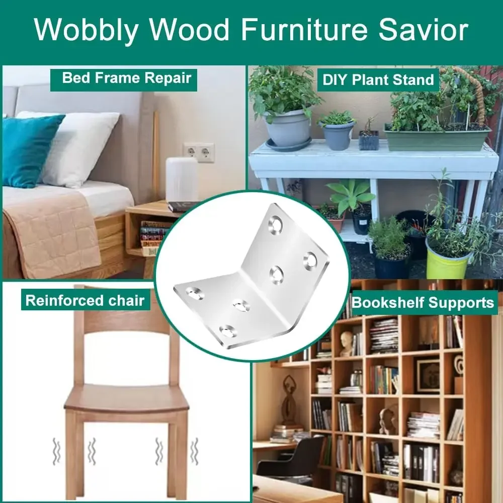 60/10PCS Universal Stainless Steel Corner Bracket 90 Degree Right Angle Fixed Bracket Wood Furniture Bedframe Cabinet Accessorie thumbnail 6
