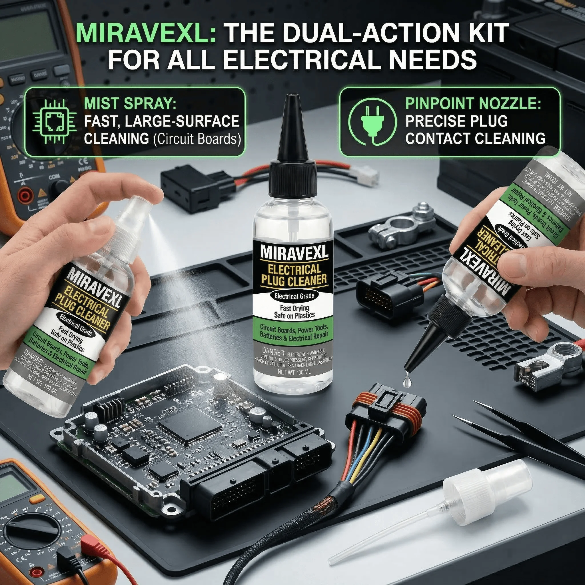 Fast-Drying Electrical Contact Cleaner Spray MIRAVEXL, Degreaser for Automotive Plugs, Circuit Board Electronic Maintenance thumbnail 2