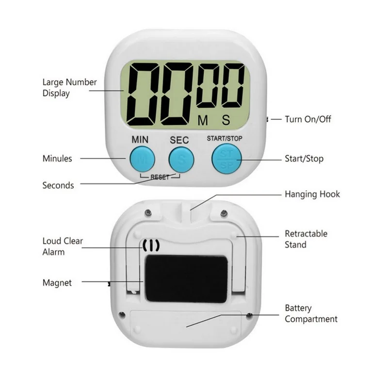 Digital Kitchen Timer LCD Display Stopwatch Clock Multi-function Reminder Pomodoro Tool Gadgets for Home Dining Bar Cooking thumbnail 3