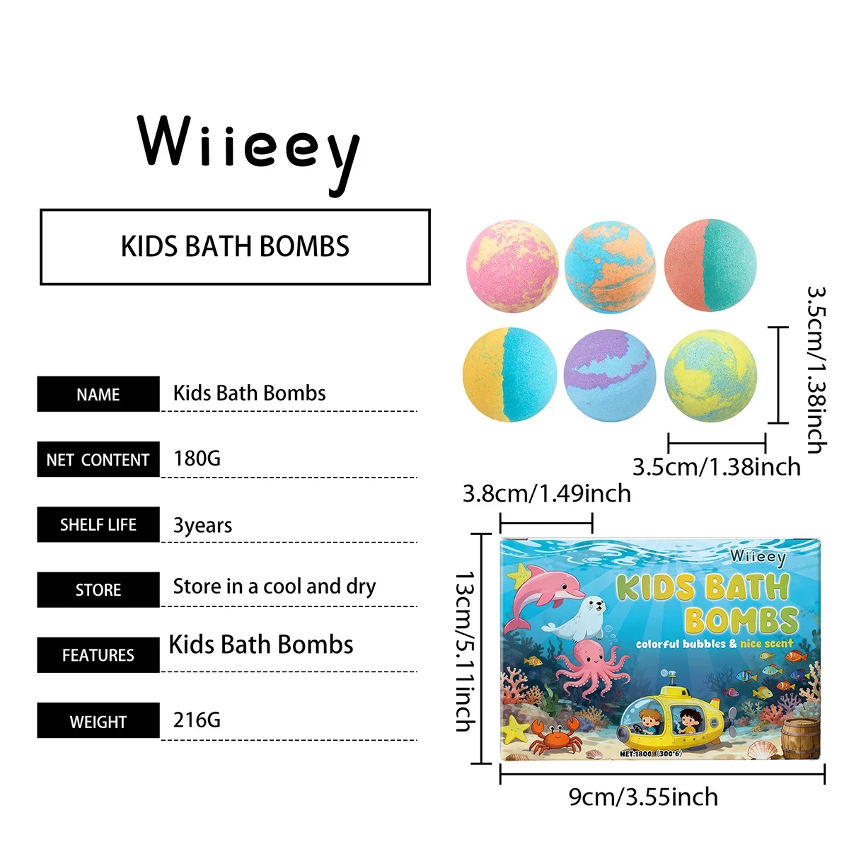 Kids Colorful Bath Bombs, Bath Color Fizzy Spa Balls Gift Set for Kids Bathtub Fun Relaxing Holiday Gift Toys for Kids Toddlers thumbnail 2