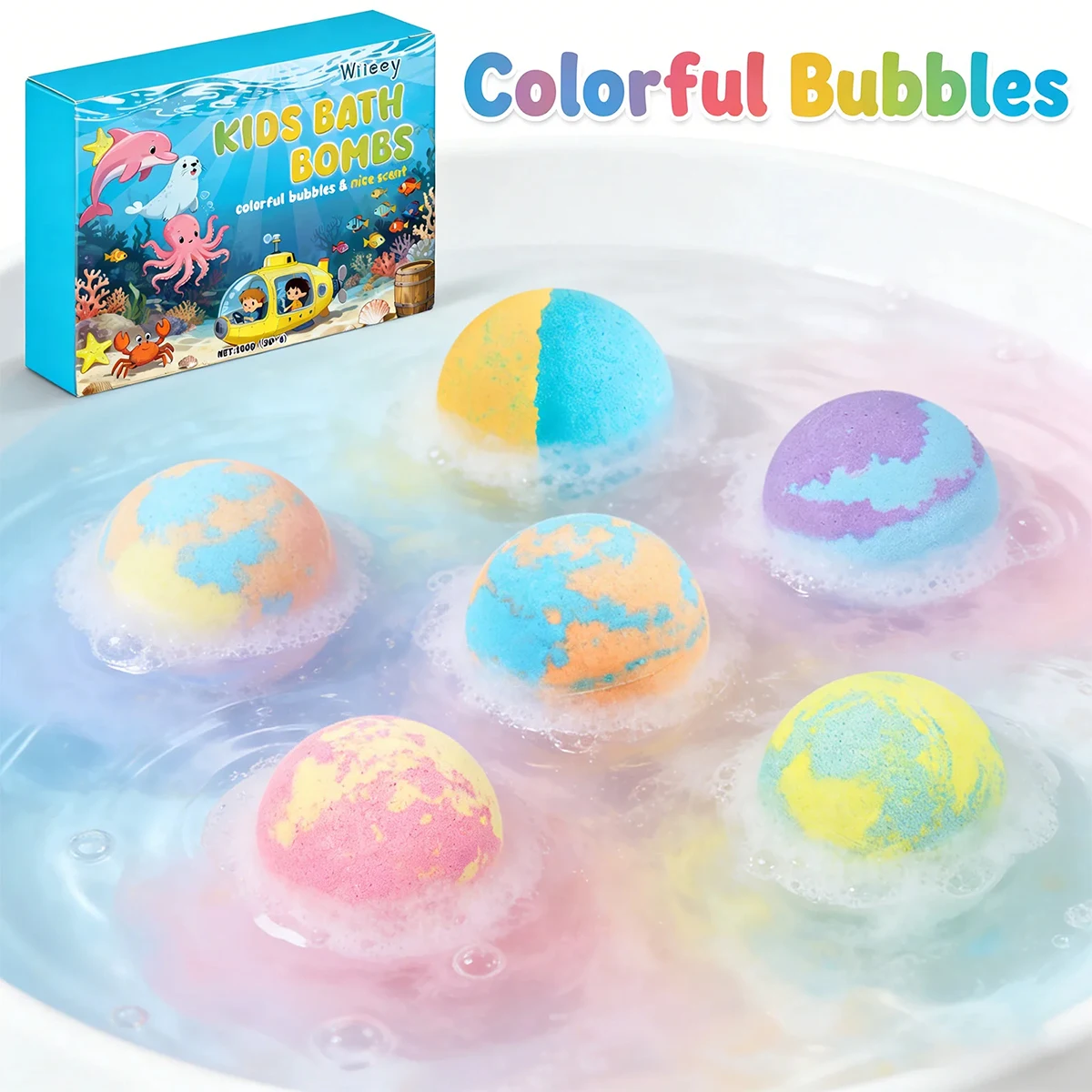Kids Colorful Bath Bombs, Bath Color Fizzy Spa Balls Gift Set for Kids Bathtub Fun Relaxing Holiday Gift Toys for Kids Toddlers thumbnail 4