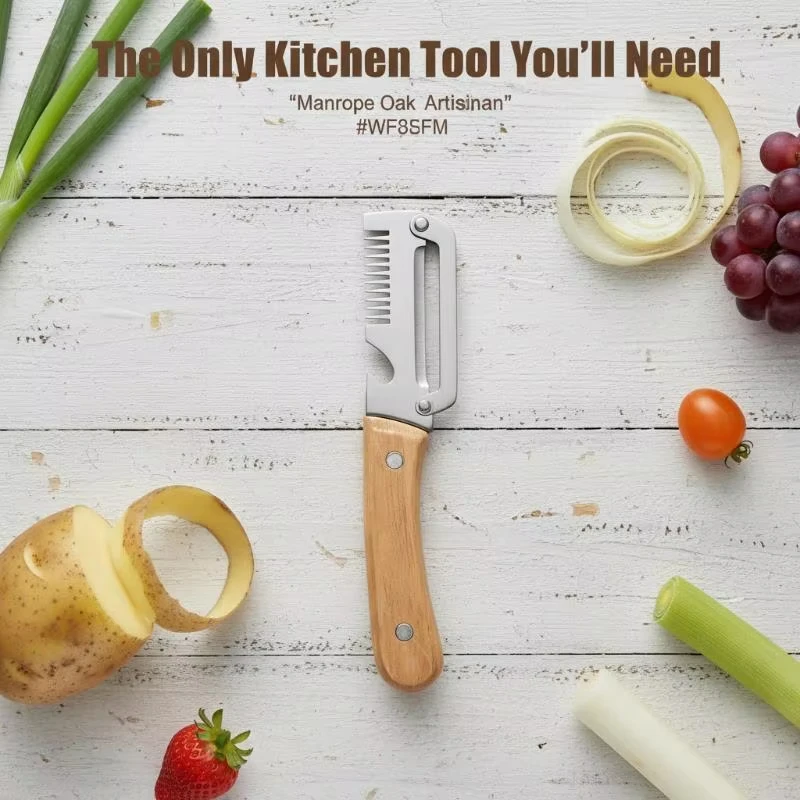 Stainless Steel Peeler Natural Wooden Handle Smooth Durable Multi Purpose Kitchen Gadget For Fruit Vegetable Peeling And Slicing thumbnail 3