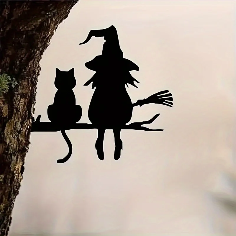 Enchanting Witch and Cat Metal Silhouette Garden Sign - Perfect for Halloween and Outdoor Decorations thumbnail 4