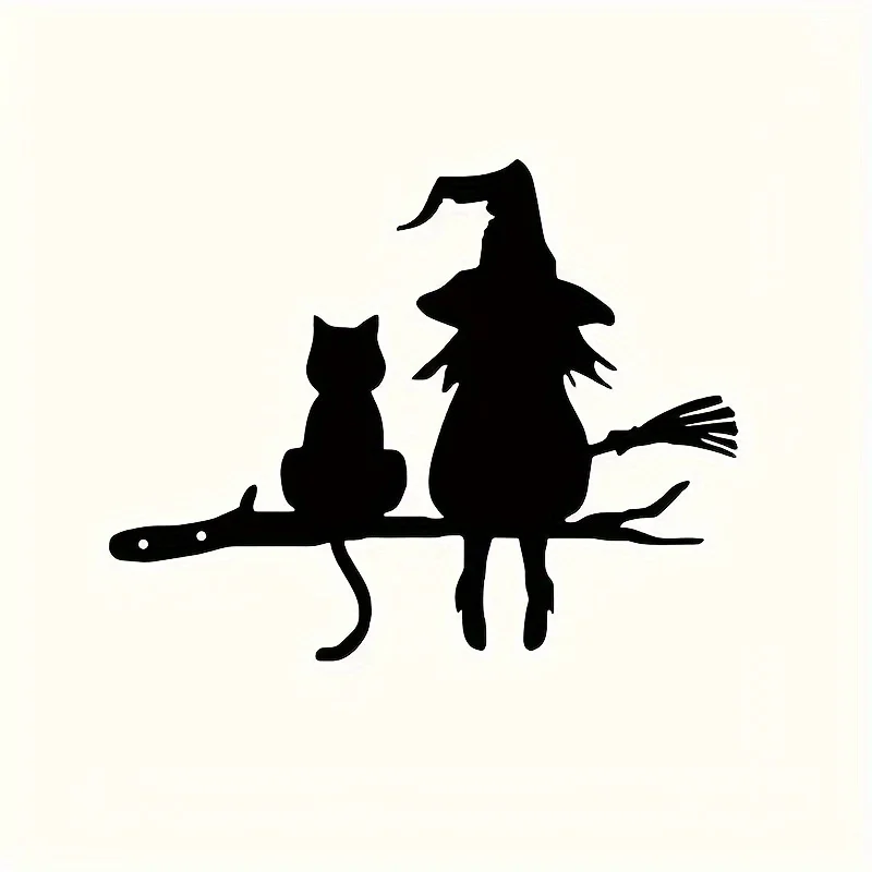 Enchanting Witch and Cat Metal Silhouette Garden Sign - Perfect for Halloween and Outdoor Decorations thumbnail 5