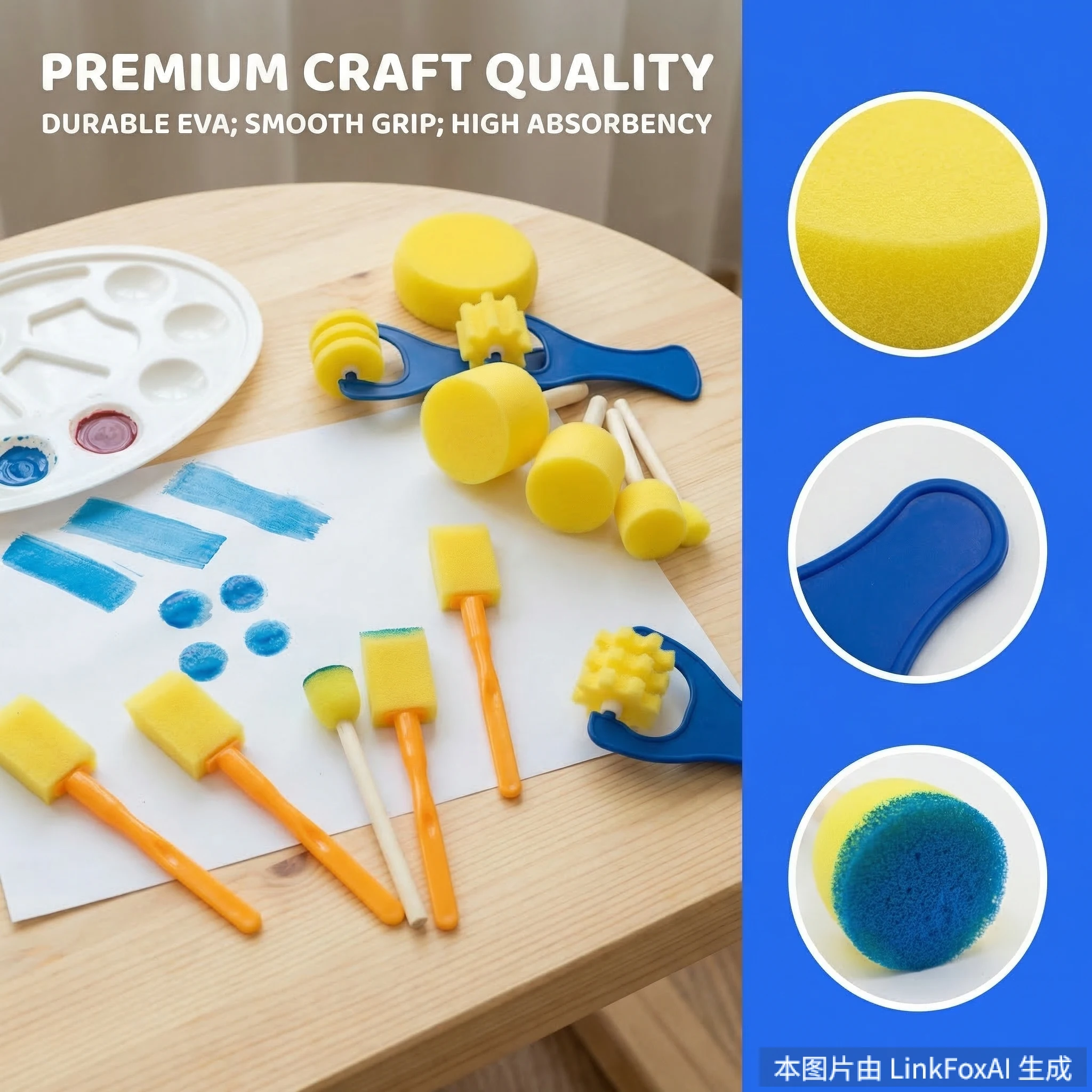 14Pcs Sponge Painting Brushes, Stamps & Rollers Set, Washable Reusable Art Tools for DIY Class, Strong Absorption & Even Color thumbnail 3