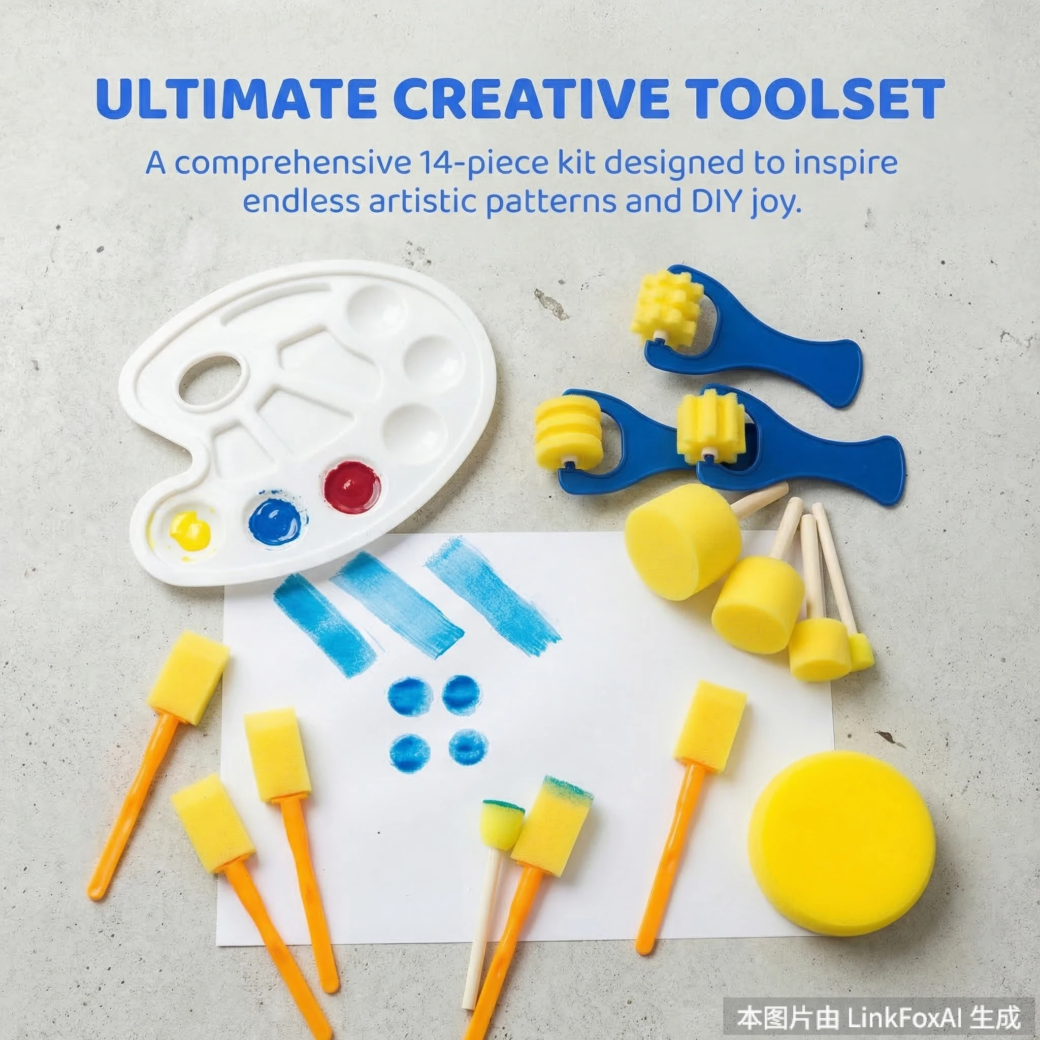 14Pcs Sponge Painting Brushes, Stamps & Rollers Set, Washable Reusable Art Tools for DIY Class, Strong Absorption & Even Color thumbnail 4