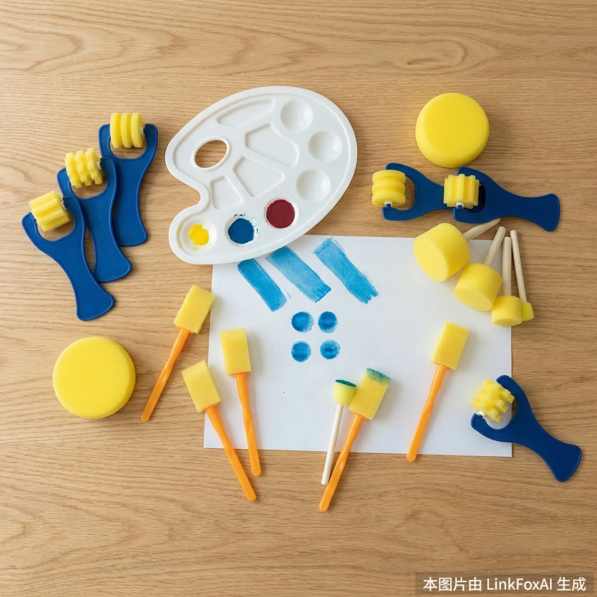 14Pcs Sponge Painting Brushes, Stamps & Rollers Set, Washable Reusable Art Tools for DIY Class, Strong Absorption & Even Color thumbnail 5