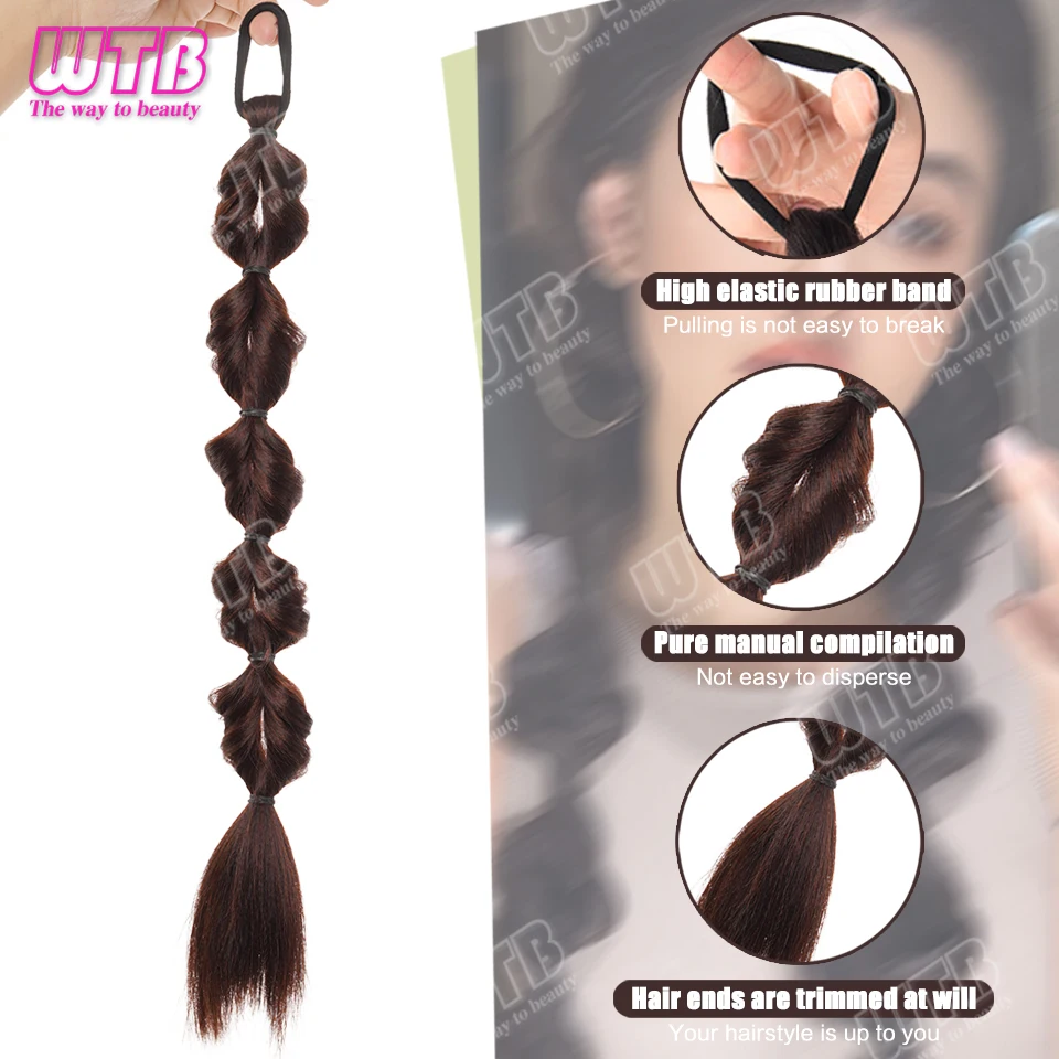 WTB Braided Ponytail Wig Synthetic Hair Wig with Elastic Band Bubble Braid Ponytail Suitable for Women's Daily Wear and Holidays thumbnail 3
