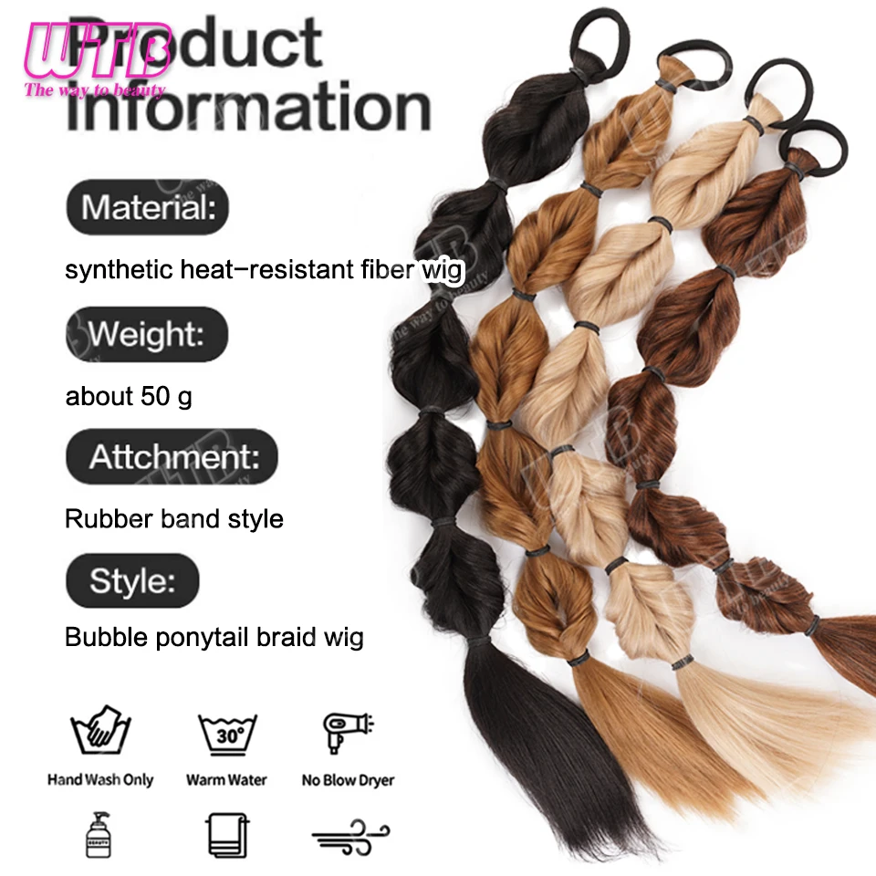 WTB Braided Ponytail Wig Synthetic Hair Wig with Elastic Band Bubble Braid Ponytail Suitable for Women's Daily Wear and Holidays thumbnail 6