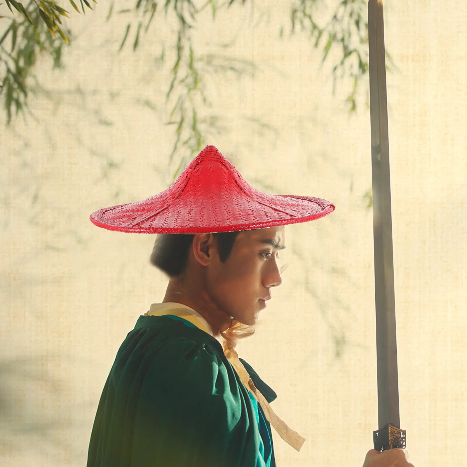 Traditional Chinese Hat Japanese Style Cosplay Headwear Shikanoko Oriental Costume Props Retro Ethnic Straw Bamboo Party Hat thumbnail 3