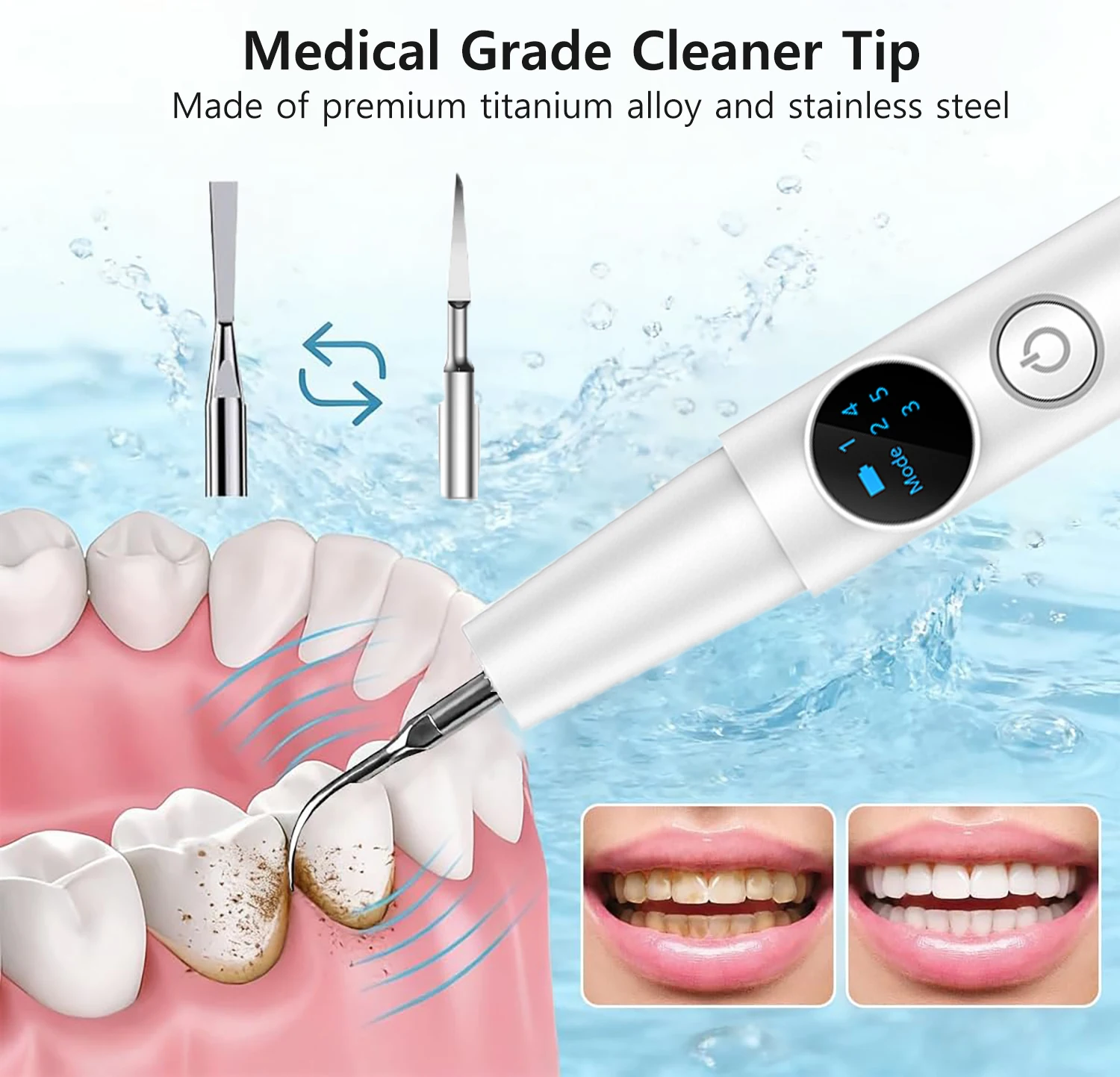 Plaque Remover for Teeth Dental Cleaning Kit Tartar Remover for Teeth with 5 Modes Rechargeable Ultrasonic Dental TeCleaner thumbnail 3