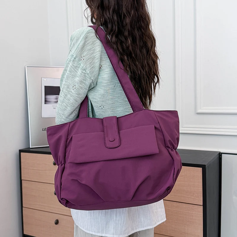 Women's Large Capacity Nylon Tote Bag, Casual Waterproof Shoulder Bag with Front Pocket, Lightweight Work School Handbag thumbnail 3
