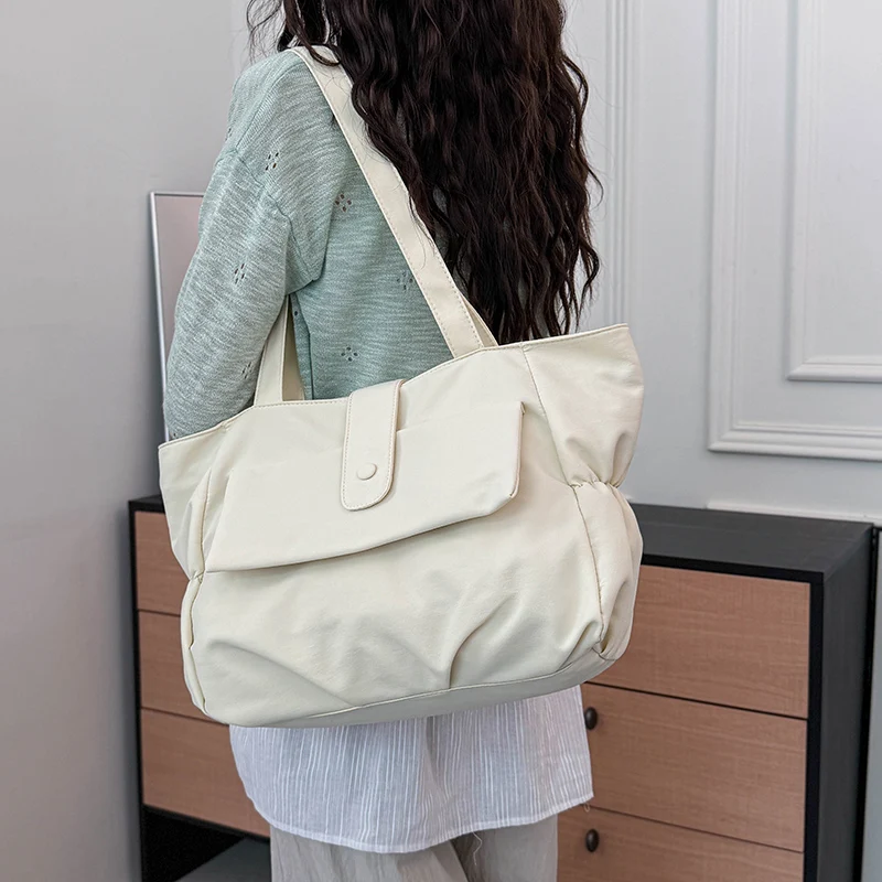 Women's Large Capacity Nylon Tote Bag, Casual Waterproof Shoulder Bag with Front Pocket, Lightweight Work School Handbag thumbnail 2