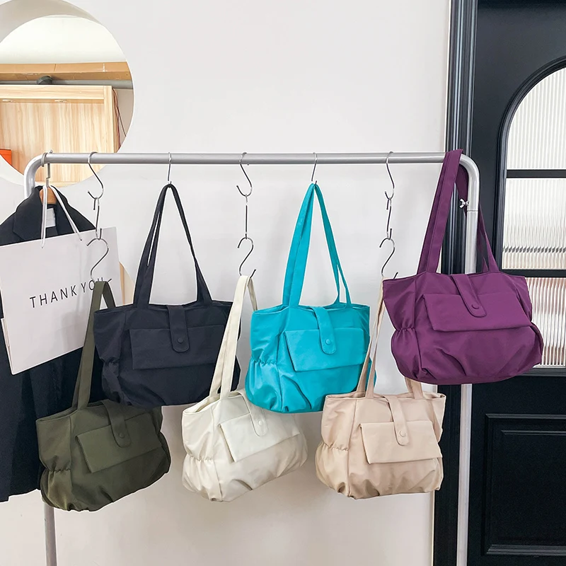 Women's Large Capacity Nylon Tote Bag, Casual Waterproof Shoulder Bag with Front Pocket, Lightweight Work School Handbag thumbnail 6