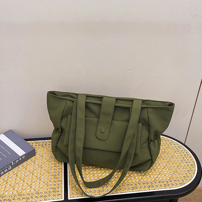 Women's Large Capacity Nylon Tote Bag, Casual Waterproof Shoulder Bag with Front Pocket, Lightweight Work School Handbag