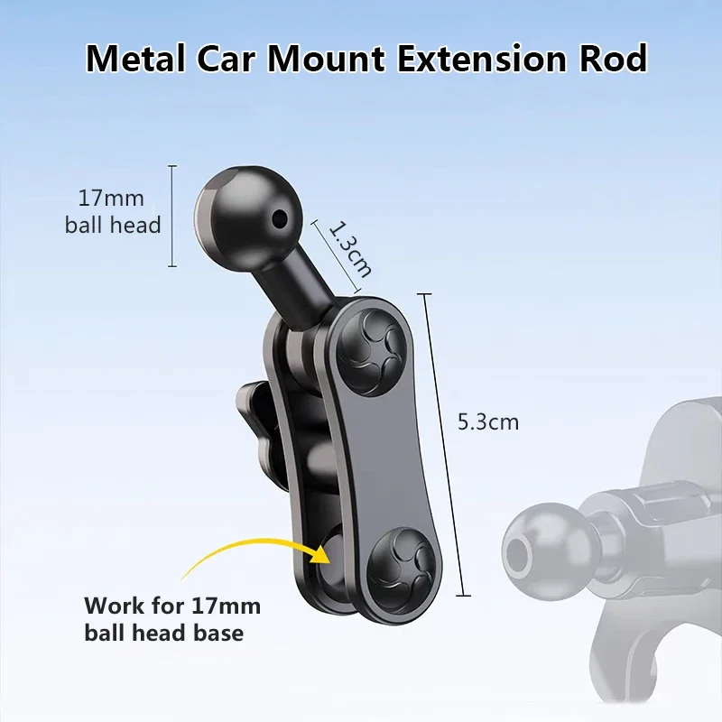 Aluminum 17mm Ball Mount Extension Adapter, Rotation Extension Rod for Car Air Vent Dashboard Phone Holder Accessories thumbnail 2