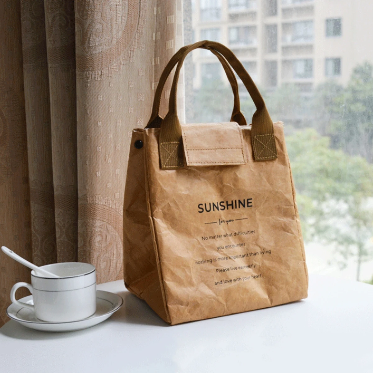 Paper bag thermal bag custom portable lunch bag kraft paper refrigerated bento bag Office worker portable lunch box bag thumbnail 6
