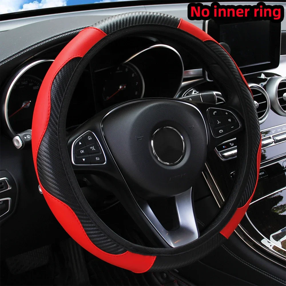 New PU Leather Car Steering Wheel Cover 15 Inch Minimalist Automotive Accessory No Inner Ring Anti Slip Wear Resistant Protector