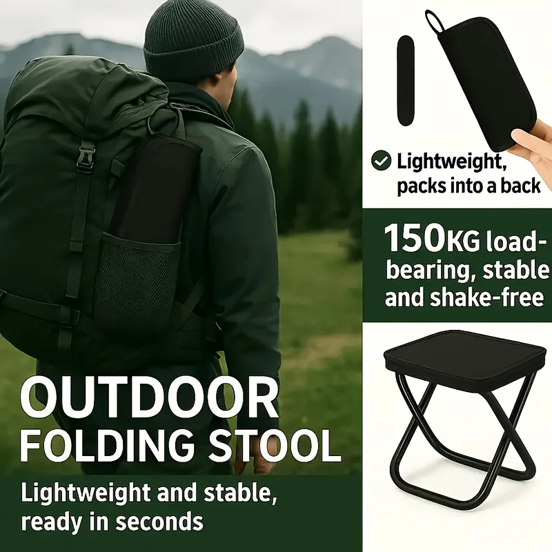 Portable Folding Stool for Outdoor Camping Picnic Fishing Lightweight Durable Iron Frame Compact Design thumbnail 2