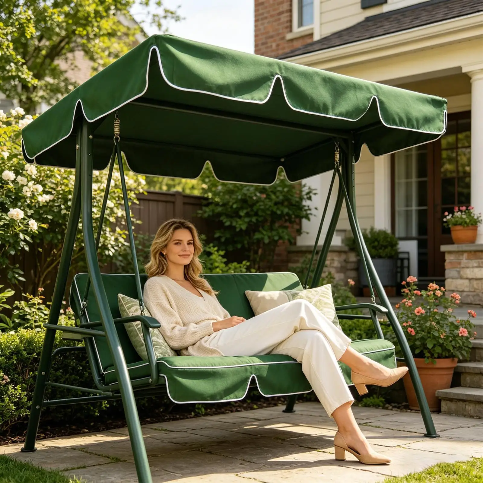 Waterproof Swing Chair Canopy Porch Swing Awning Replacement UV-Resistant Gazebo Cover For Garden Playground Hammock Outdoor thumbnail 4