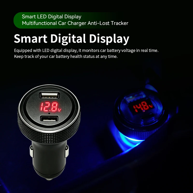 Car Charger Find My Tracker Battery Voltage Display Ambient Light PD Fast Charge USB-C Smart Tag Locator for iOS Android Google thumbnail 2