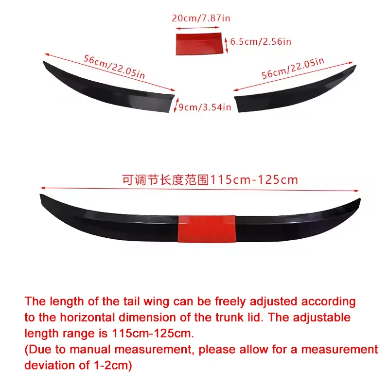 For CUPRA Tavascan 2023-2026 3-Section ABS Rear Trunk Spoiler 115-125cm Adjustable Sports Decor Top Wing Car Exterior Parts thumbnail 4