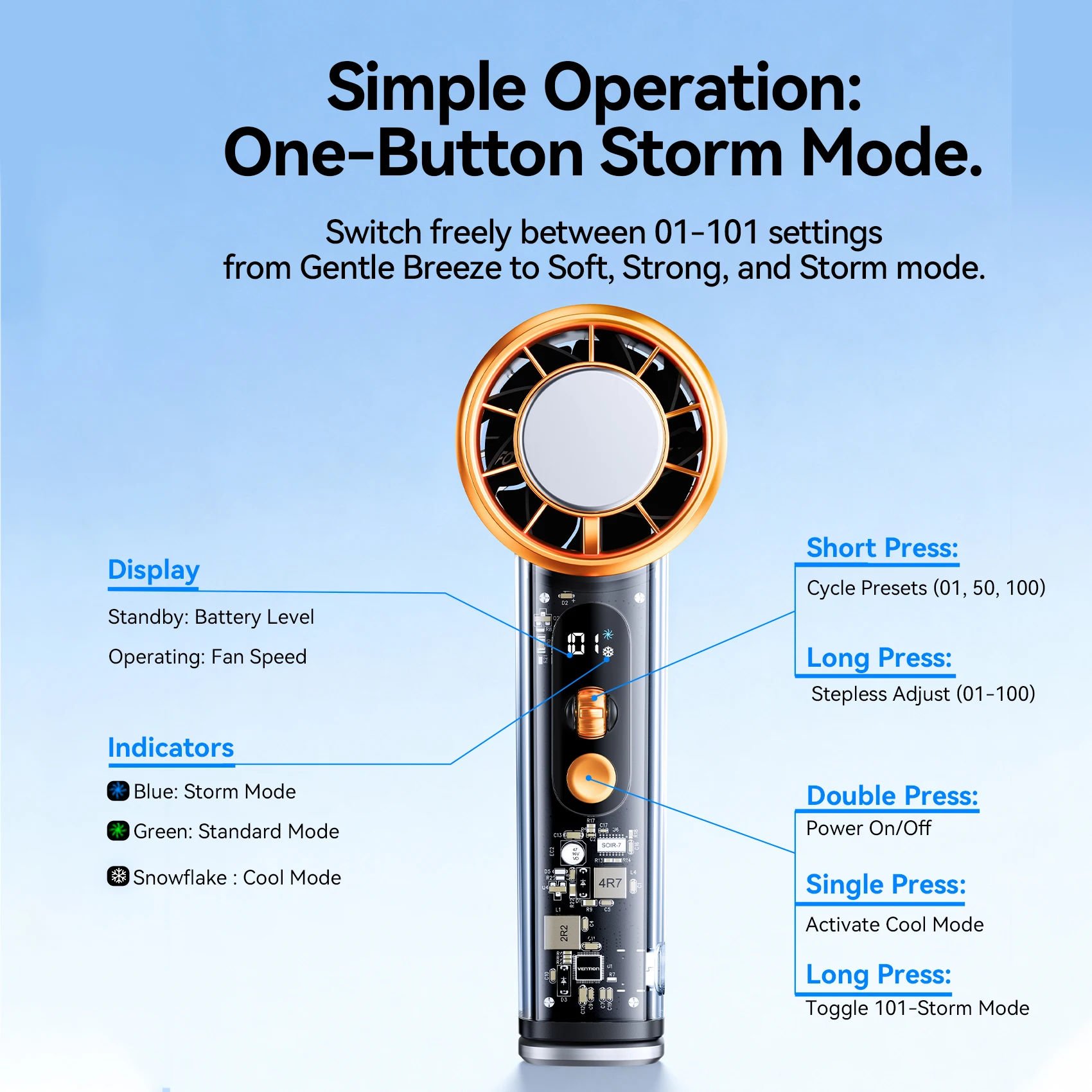 Vention Superconductive Cooling Handheld Fan 11000 RPM Brushless Motor 100 High Speeds LED Digital Display Outdoor Camping Fan thumbnail 5