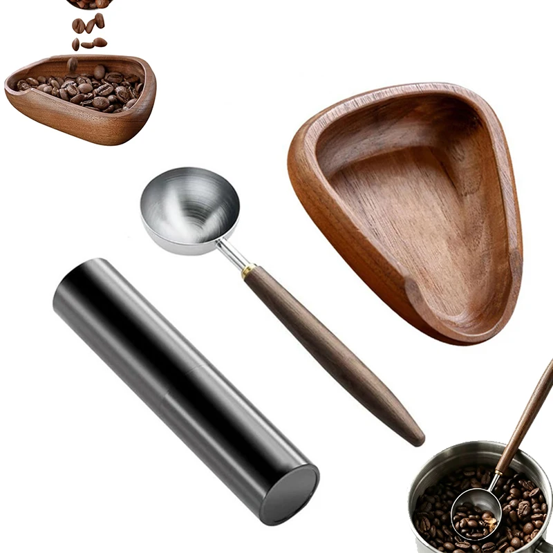 Wooden Coffee Beans Dosing Tray with Spray Bottle Set, Portable Coffee Bean Dosing Cup Espresso Coffee Accessories PTKFQJ02