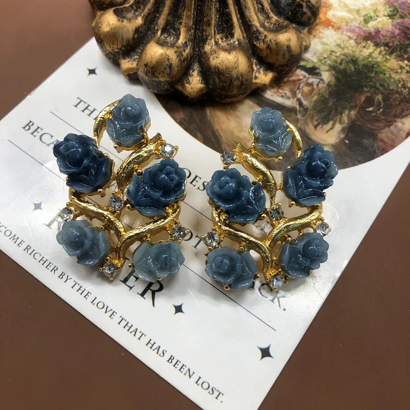 KEQIU Blue jelly resin gradient rose flower necklace, bracelet, earrings and brooch accessories thumbnail 5