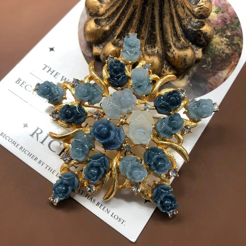 KEQIU Blue jelly resin gradient rose flower necklace, bracelet, earrings and brooch accessories thumbnail 4
