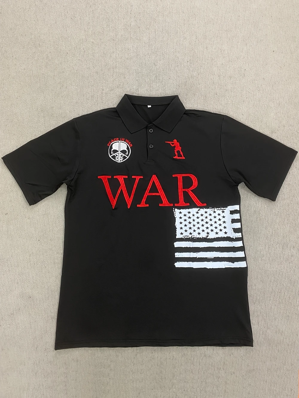 Spring and Summer New Fashion Casual No War Beautiful National Flag Letter Printed Pattern Lapel Top T-shirt