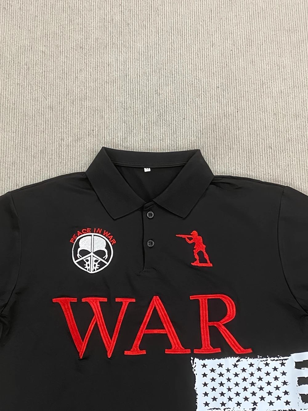 Spring and Summer New Fashion Casual No War Beautiful National Flag Letter Printed Pattern Lapel Top T-shirt thumbnail 6