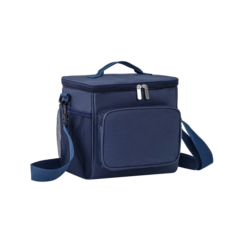 Blue insulated lunch bag, waterproof Oxford refrigerated tote bag with shoulder strap, suitable for work
