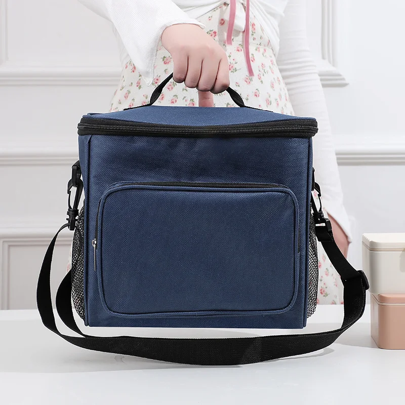 Blue insulated lunch bag, waterproof Oxford refrigerated tote bag with shoulder strap, suitable for work thumbnail 5