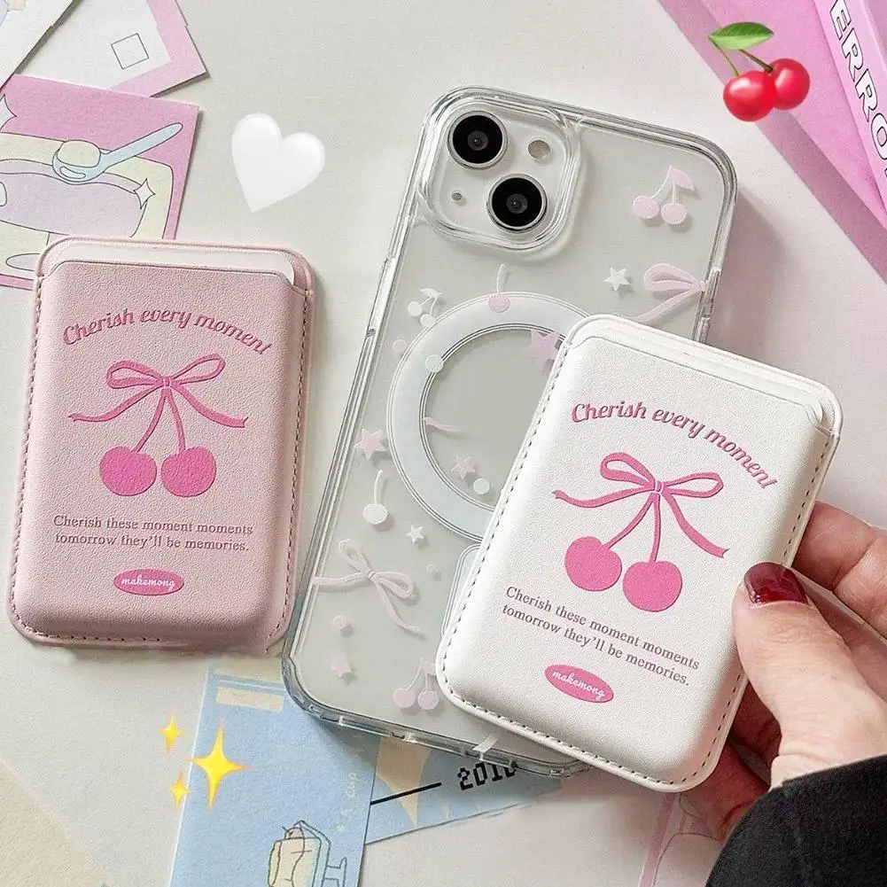 Korean Cute Bow MagSafe Wallet Magnetic Card Holder for iPhone 17 16 15 14 Pro Max PU Leather Pocket Phone Bag Accessory INS thumbnail 3