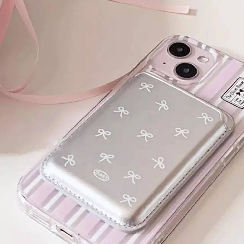Korean Cute Bow MagSafe Wallet Magnetic Card Holder for iPhone 17 16 15 14 Pro Max PU Leather Pocket Phone Bag Accessory INS thumbnail 4