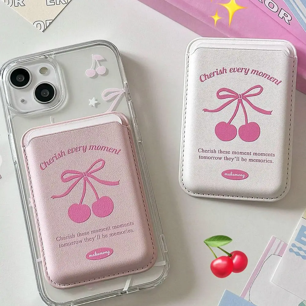 Korean Cute Bow MagSafe Wallet Magnetic Card Holder for iPhone 17 16 15 14 Pro Max PU Leather Pocket Phone Bag Accessory INS thumbnail 5