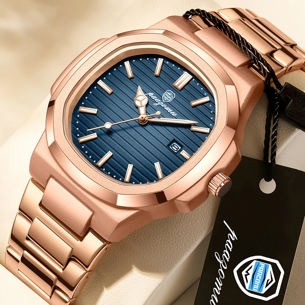 PAAZOMU Top Brand Luxury Men Wristwatch Square Quartz Watch Waterproof Luminous Date Stainless Steel Business Casual Male Clock