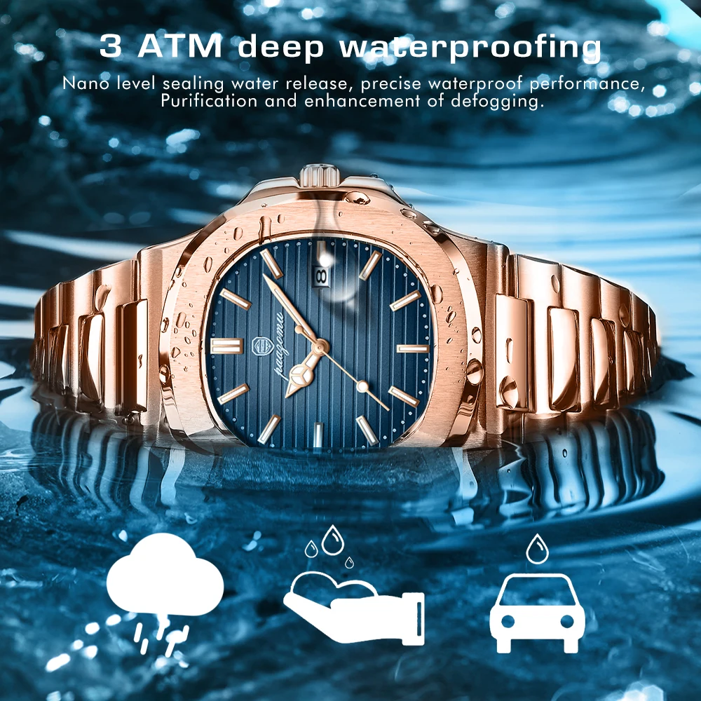 PAAZOMU Top Brand Luxury Men Wristwatch Square Quartz Watch Waterproof Luminous Date Stainless Steel Business Casual Male Clock thumbnail 4